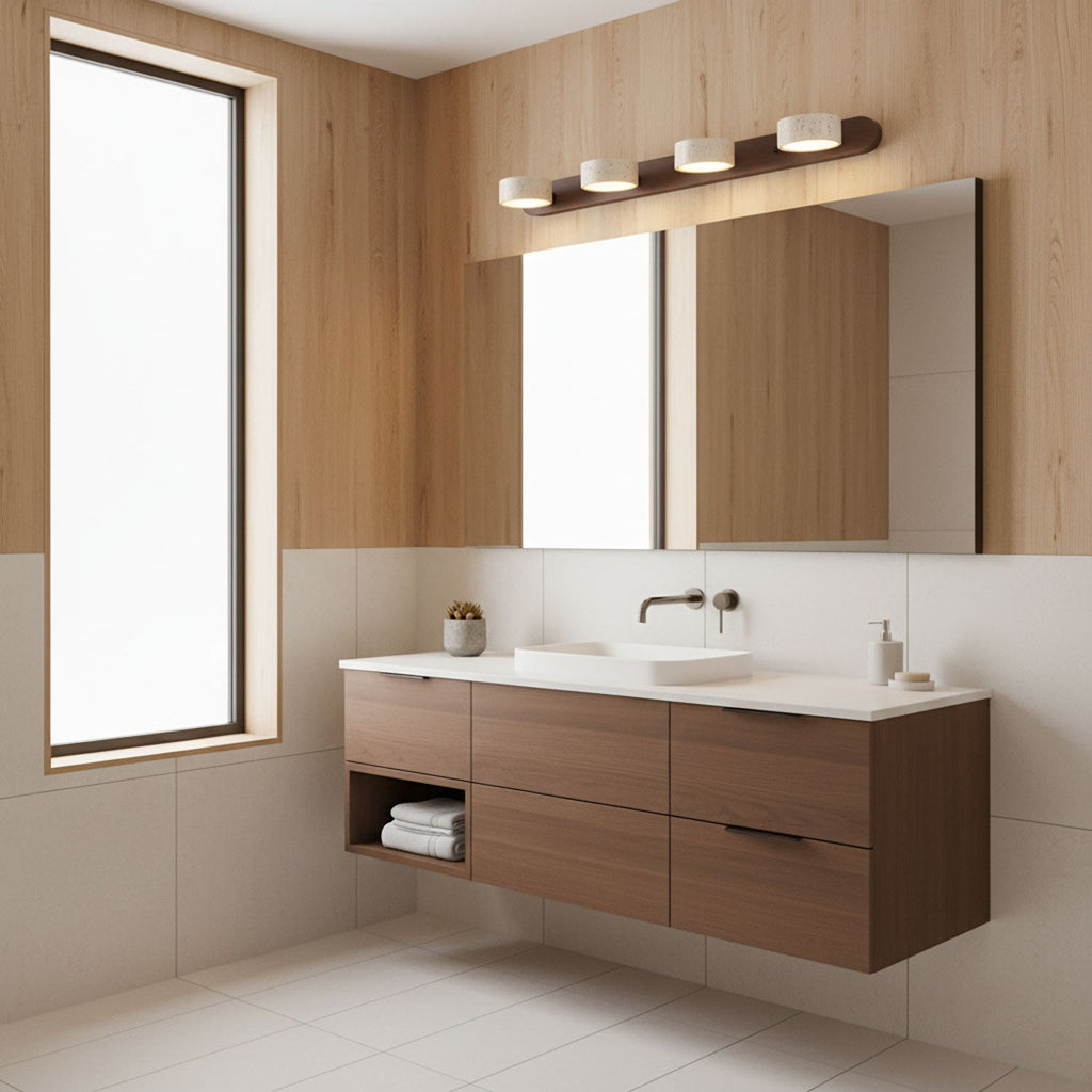 Duo Wall Sconce Light in Yellow Travertine and Wood – Elegant Dual Light Fixture for Home Decor 4