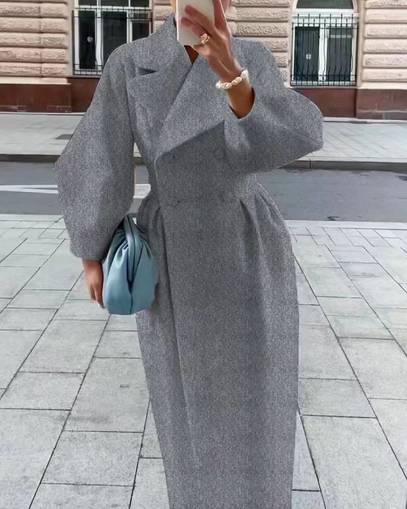 Elegant Wool Winter Coat for Women with Oversized Lapel and Double Breasted Closure 7