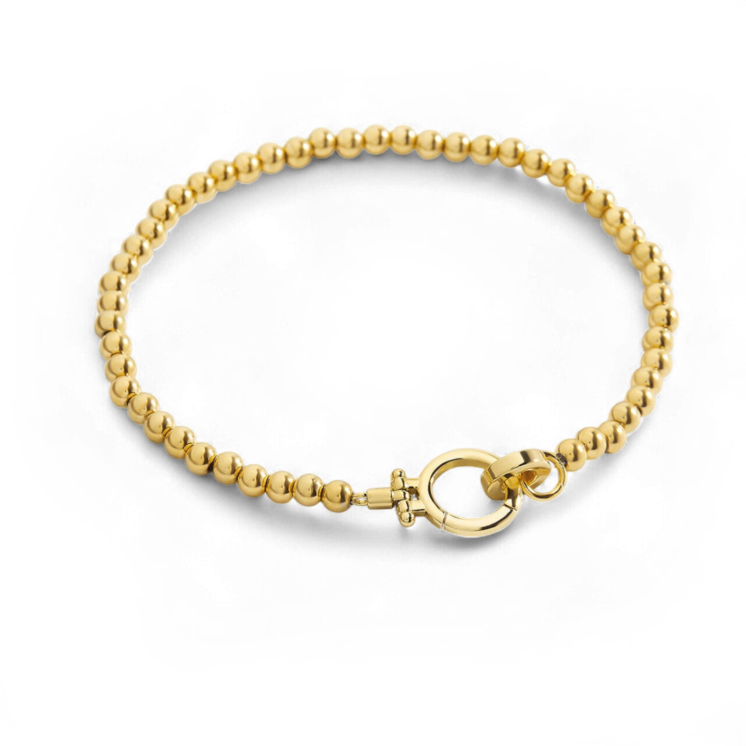 Mint Charm Bracelet with Elegant Gold Beads and Unique Clasp 1