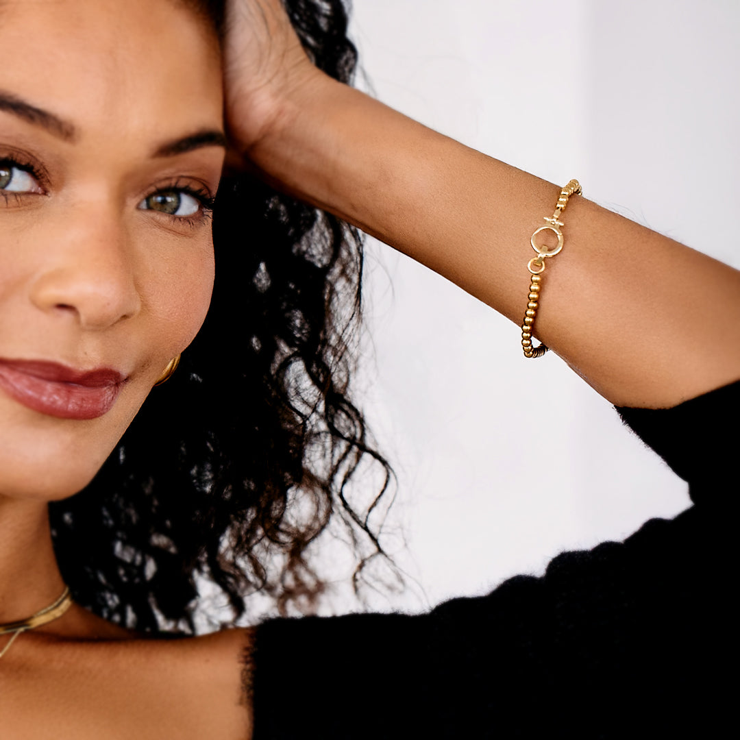 Mint Charm Bracelet with Elegant Gold Beads and Unique Clasp 2