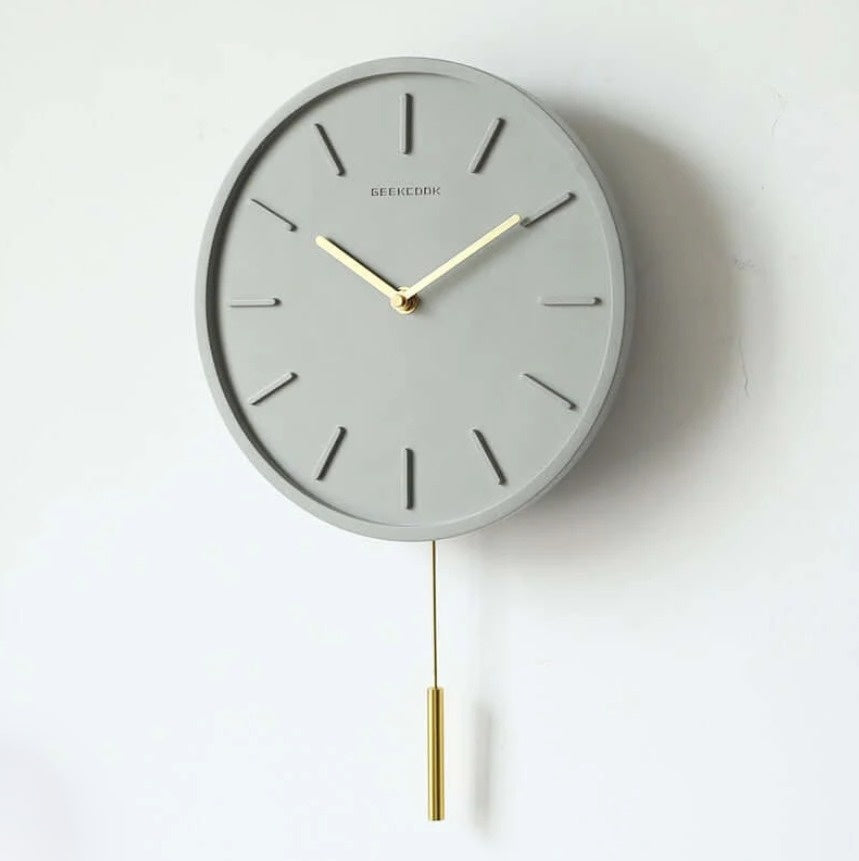Modern Cement Wall Clock with Metal Pendulum | Scandinavian Wall Clock Decor 2