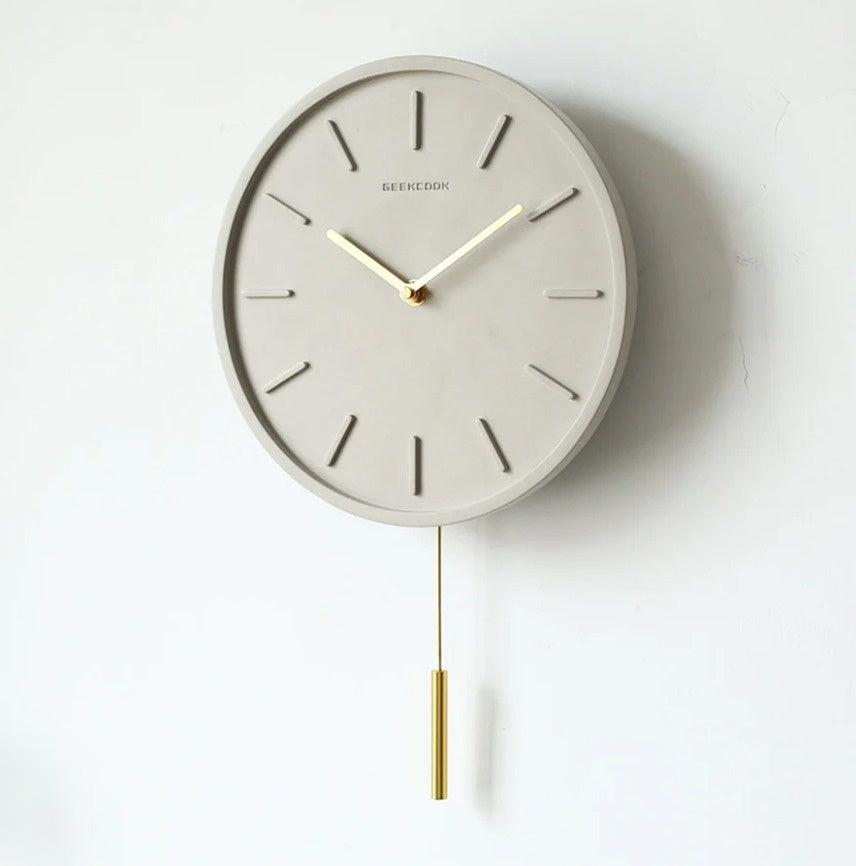 Modern Cement Wall Clock with Metal Pendulum | Scandinavian Wall Clock Decor 4