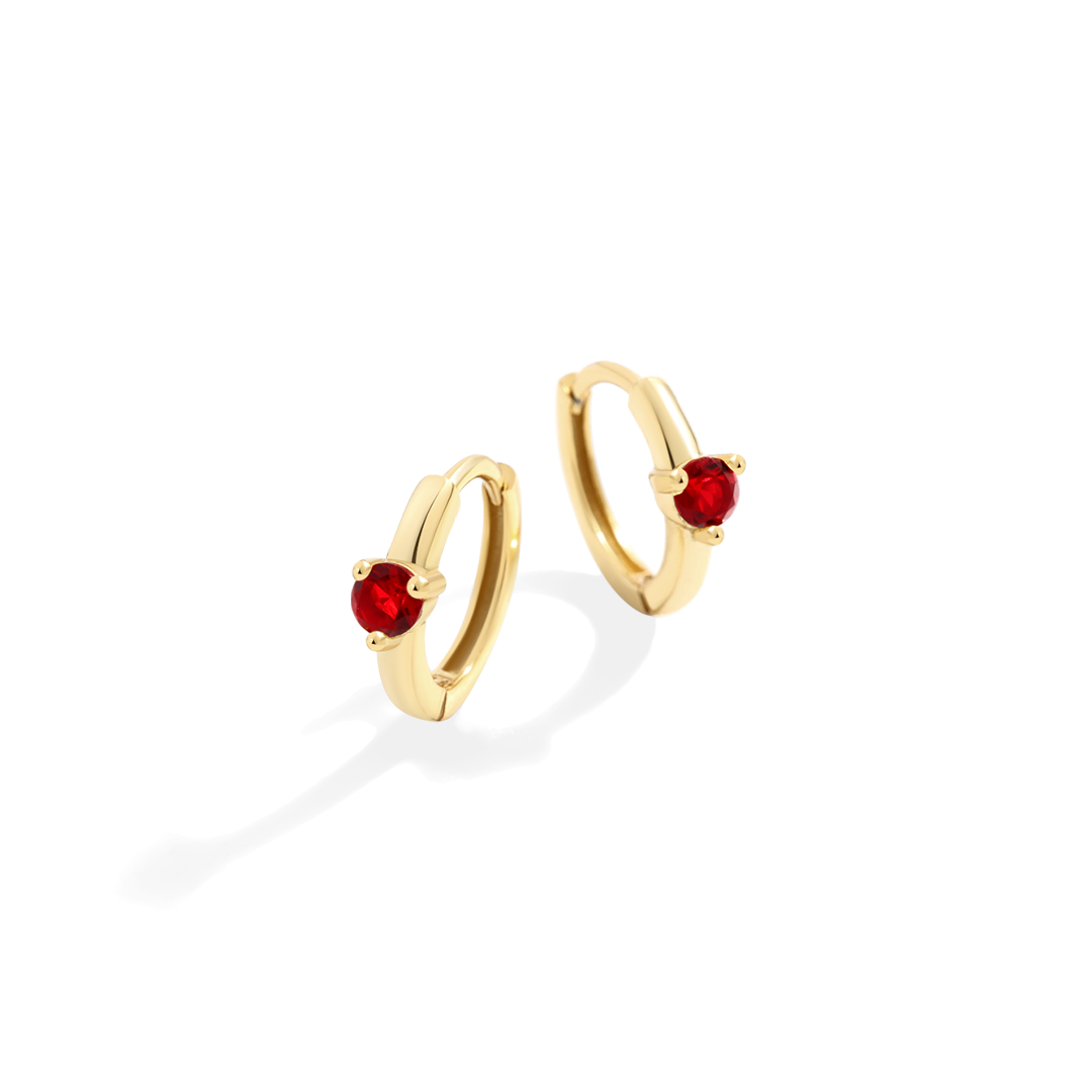 Personalized Huggie Hoop Earrings with Birthstone in 18k Gold Over Sterling Silver 1
