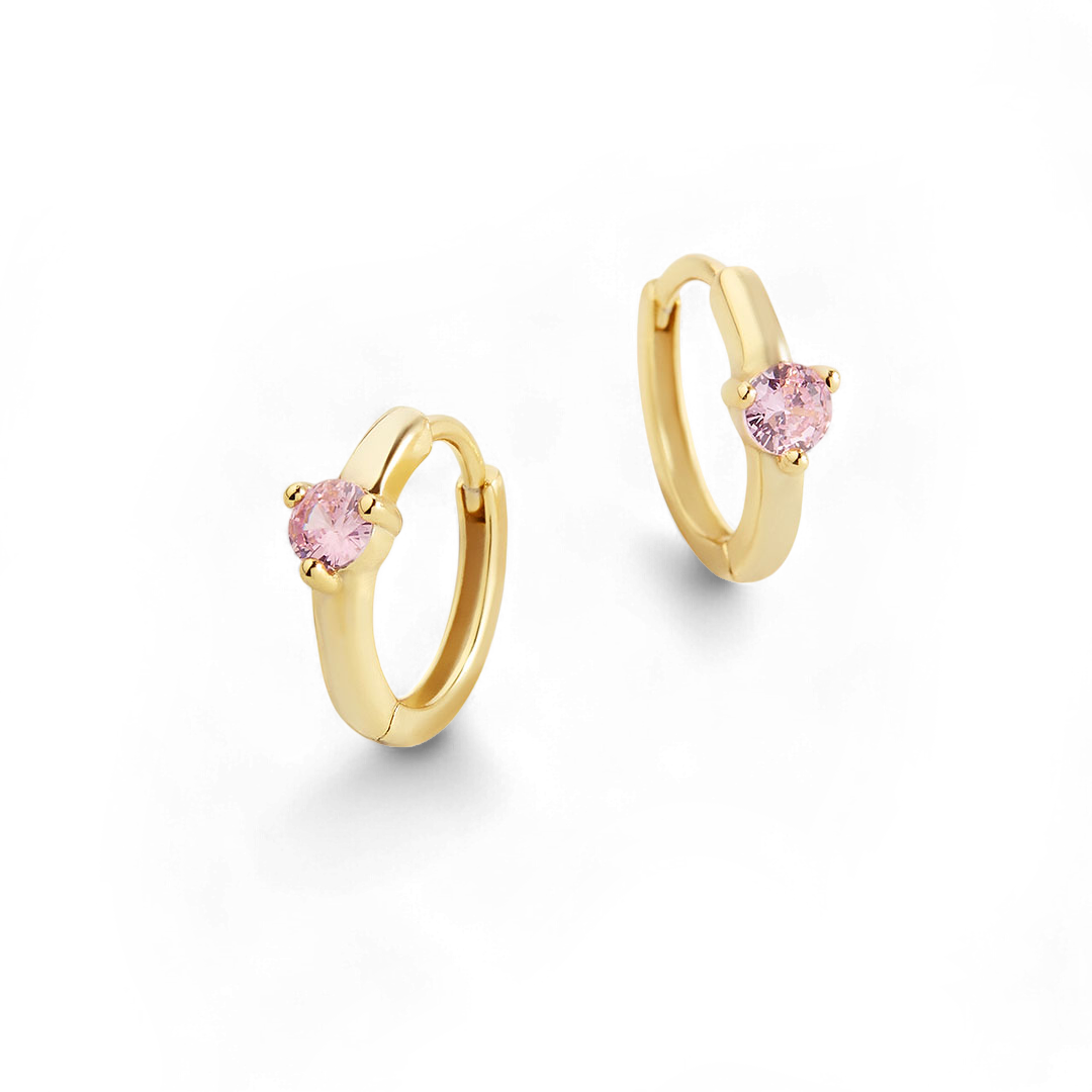 Personalized Huggie Hoop Earrings with Birthstone in 18k Gold Over Sterling Silver 2