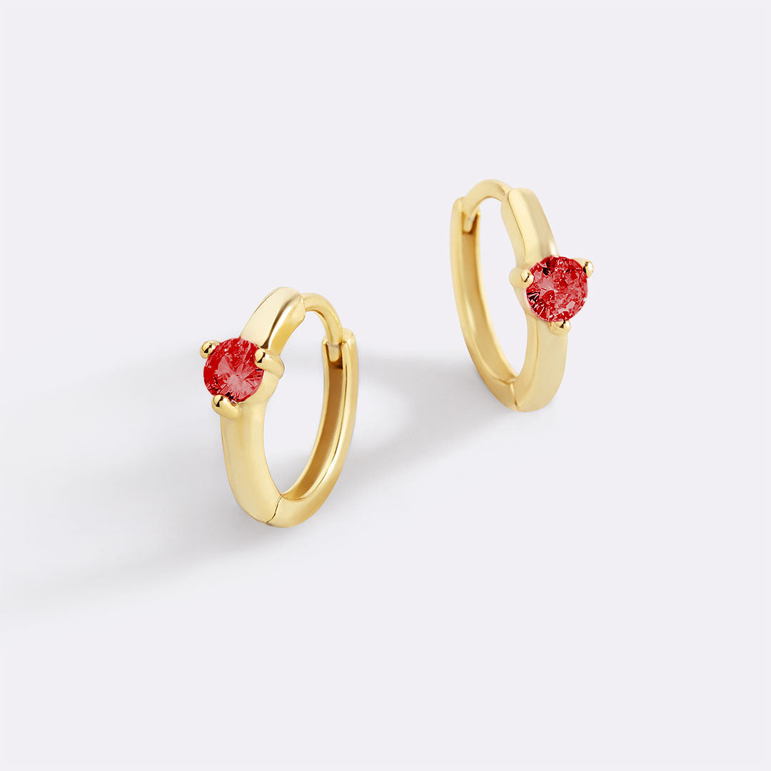 Personalized Huggie Hoop Earrings with Birthstone in 18k Gold Over Sterling Silver 3