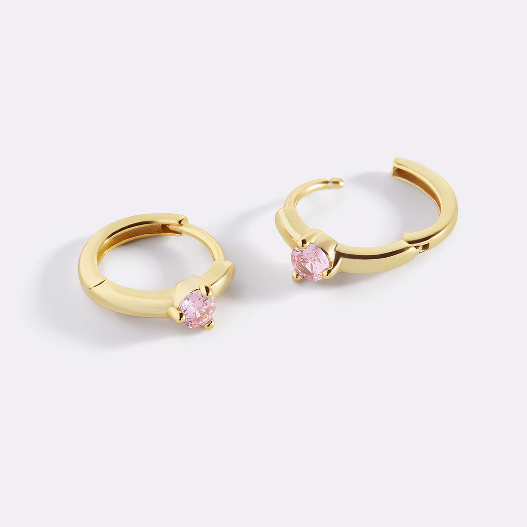 Personalized Huggie Hoop Earrings with Birthstone in 18k Gold Over Sterling Silver 4